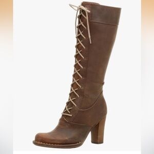 FRYE Villager Lace Up Heeled Distressed Brown Leather Knee High Boots 6.5